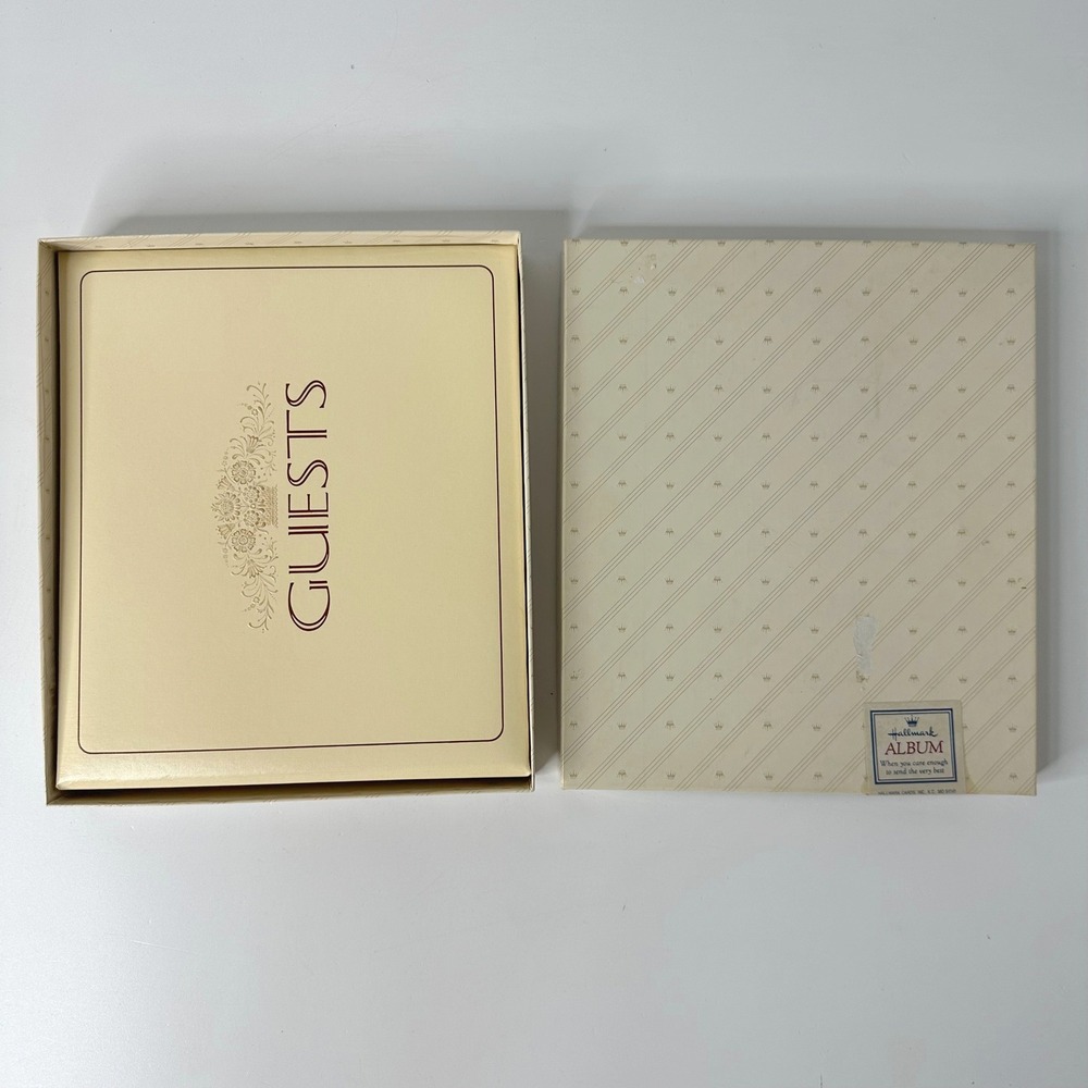 Vintage Hallmark Refillable Guest Book Album Cream Gold with Box